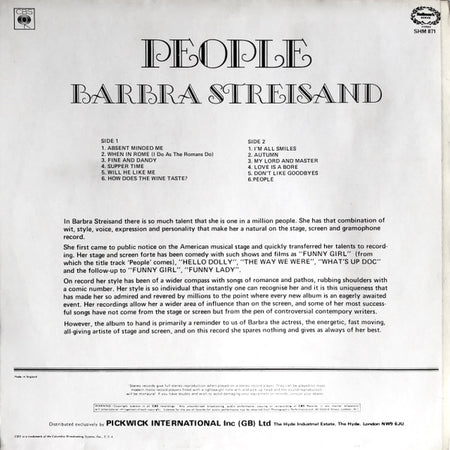 Barbra Streisand : People (LP, Album, RE)