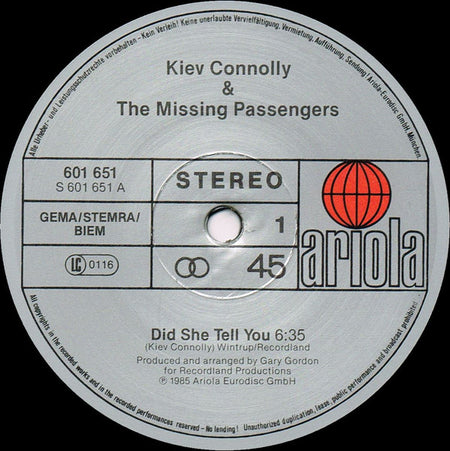 Kiev Connolly & The Missing Passengers : Did She Tell You (12", Maxi)