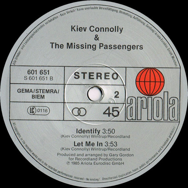 Kiev Connolly & The Missing Passengers : Did She Tell You (12", Maxi)