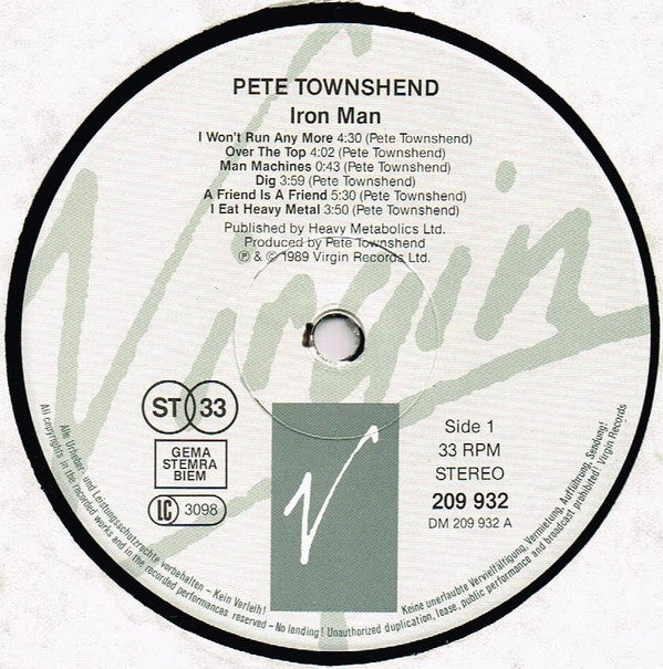 Pete Townshend : The Iron Man (The Musical By Pete Townshend) (LP, Album)