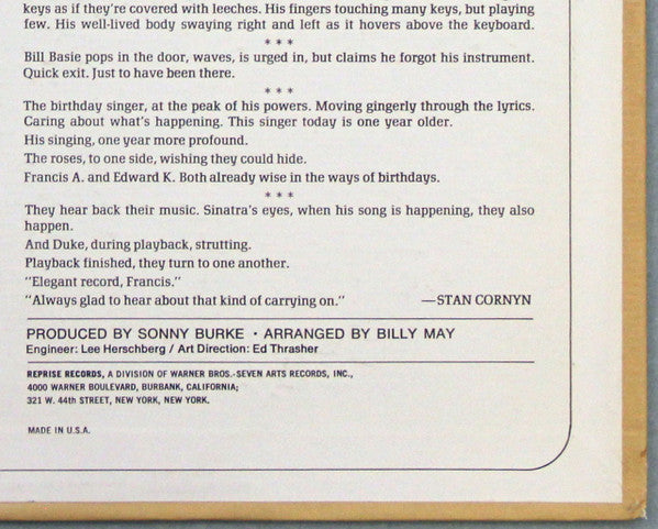 Frank Sinatra & Duke Ellington : Francis A. & Edward K. (LP, Album, Pit)