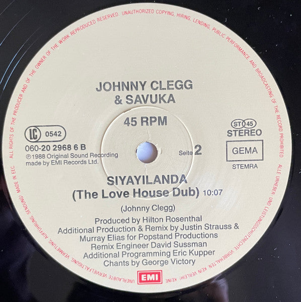Johnny Clegg & Savuka : Take My Heart Away (12", Single)