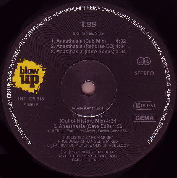 T99 : Anasthasia (12", Maxi)