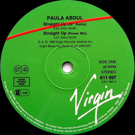 Paula Abdul : Straight Up (12", Single, Gre)