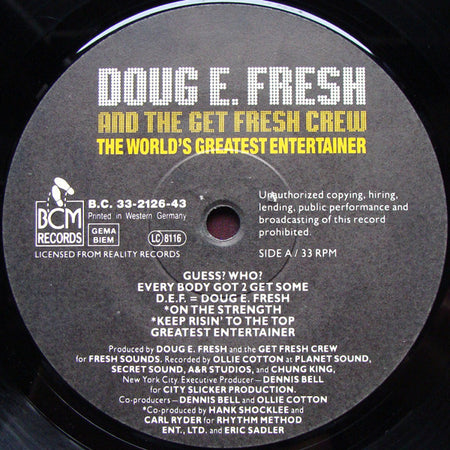 Doug E. Fresh And The Get Fresh Crew : The World's Greatest Entertainer (LP)