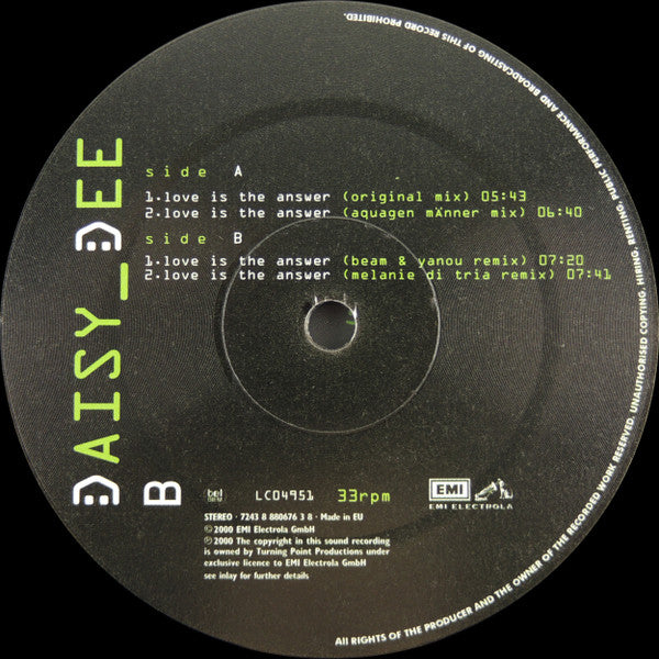 Mark 'Oh Presents Daisy Dee : Love Is The Answer (12", Maxi)