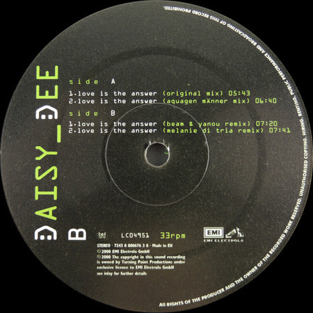 Mark 'Oh Presents Daisy Dee : Love Is The Answer (12", Maxi)