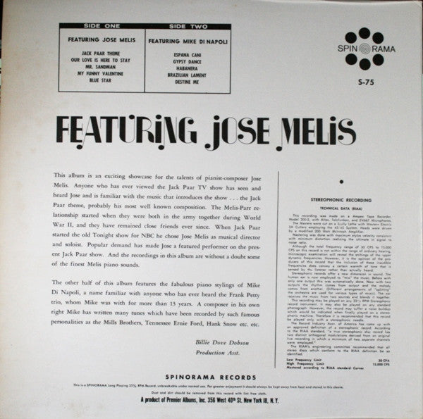José Melis / Mike Di Napoli : Featuring Jose Melis / Featuring Mike Di Napoli (LP, Album)
