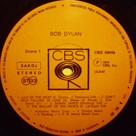 Bob Dylan : Dylan (LP, Album)
