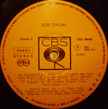 Bob Dylan : Dylan (LP, Album)