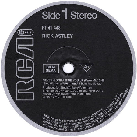 Rick Astley : Never Gonna Give You Up (12", Maxi, M/Print)