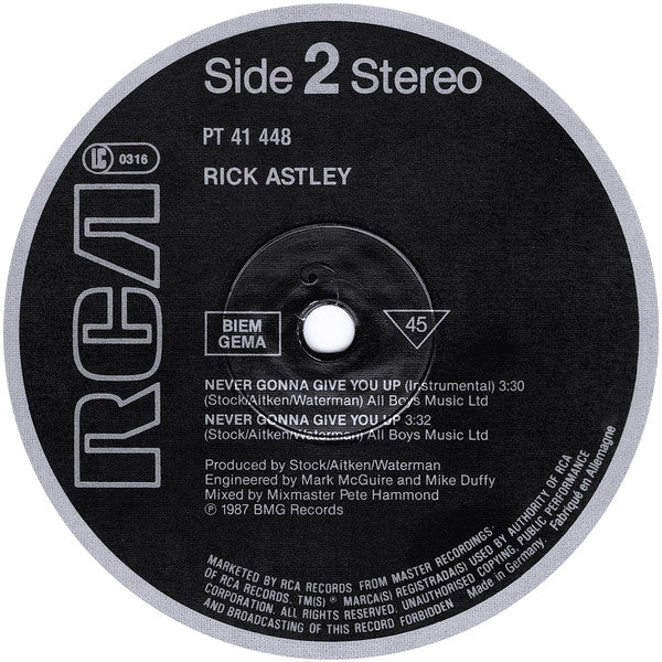 Rick Astley : Never Gonna Give You Up (12", Maxi, M/Print)