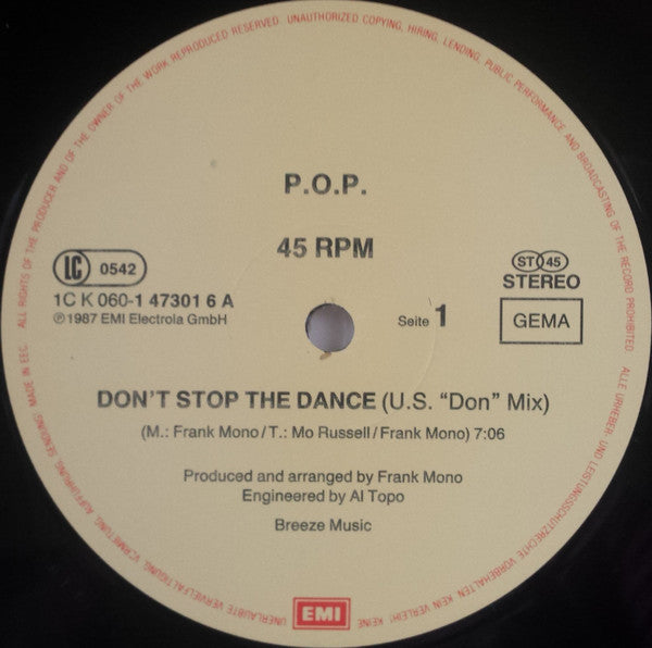 Performing Organ Process : Don't Stop The Dance (U.S. "Don" Mix) (12", Maxi)