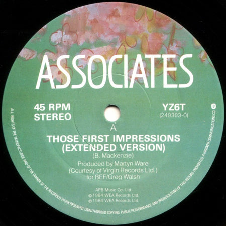 The Associates : Those First Impressions (Extended Version) (12")