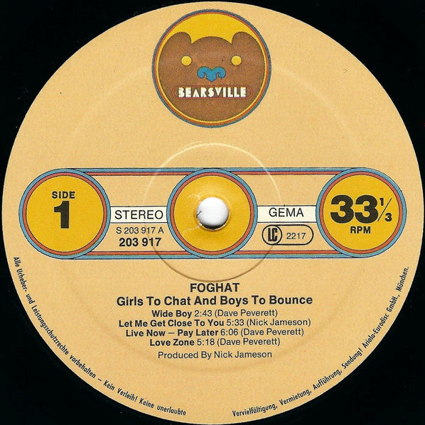 Foghat : Girls To Chat & Boys To Bounce (LP, Album)