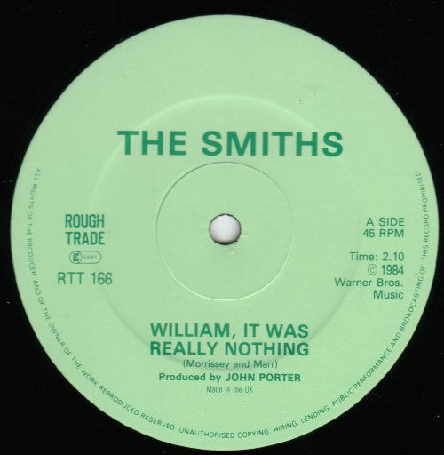 The Smiths : William, It Was Really Nothing (12", Single, CBS)
