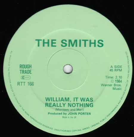 The Smiths : William, It Was Really Nothing (12", Single, CBS)