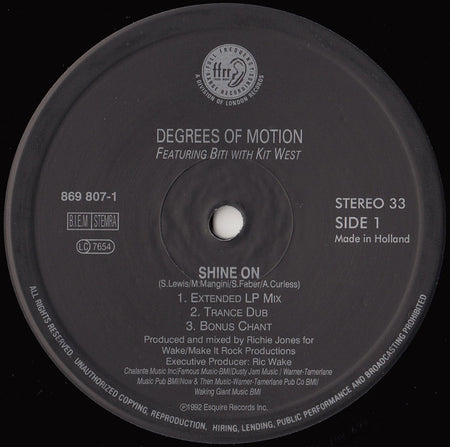 Degrees Of Motion Featuring Biti Strauchn With Kit West : Shine On (12")