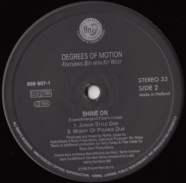 Degrees Of Motion Featuring Biti Strauchn With Kit West : Shine On (12")