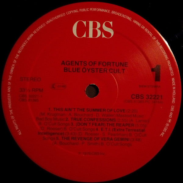Blue Öyster Cult : Agents Of Fortune (LP, Album, RE)