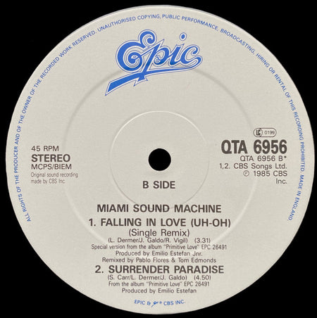 Miami Sound Machine : Falling In Love (Uh-Oh) (Extended Remix) (12", Single)