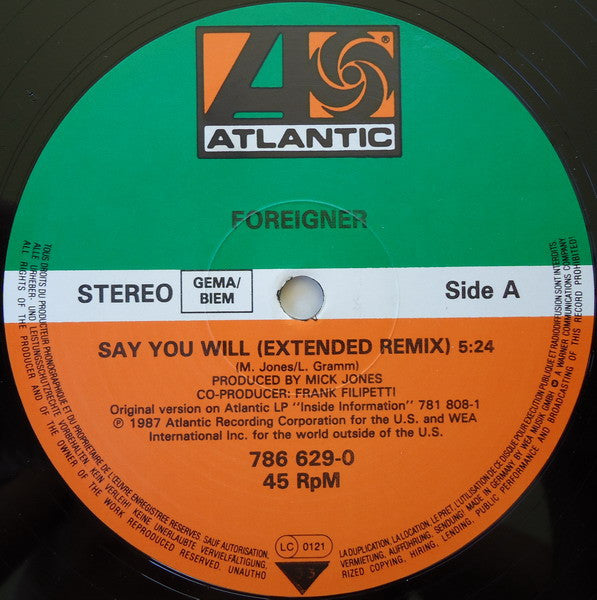 Foreigner : Say You Will (12", Maxi)