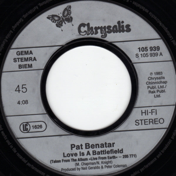 Pat Benatar : Love Is A Battlefield (7", Single)