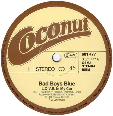 Bad Boys Blue : L.O.V.E. In My Car (12", Maxi)