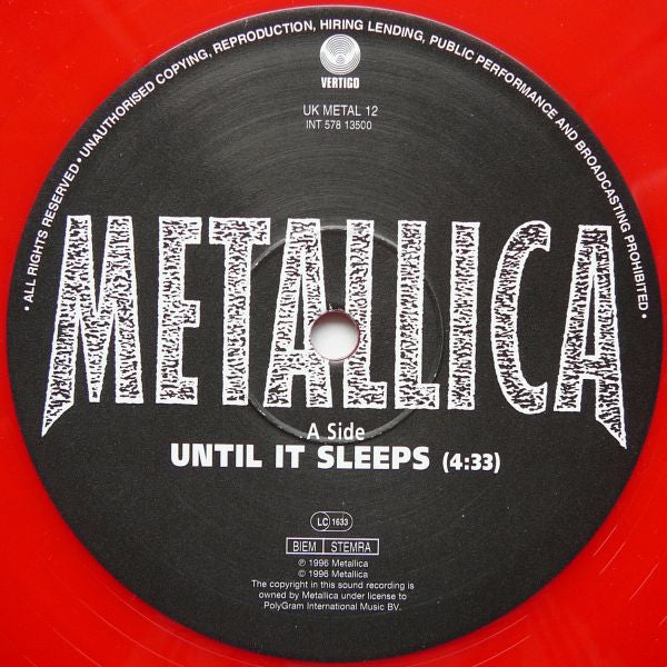 Metallica : Until It Sleeps (10", Single, Ltd, Red)