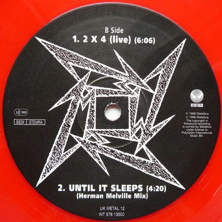 Metallica : Until It Sleeps (10", Single, Ltd, Red)