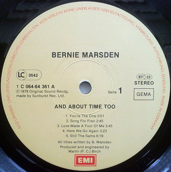 Bernie Marsden : And About Time Too (LP, Album)