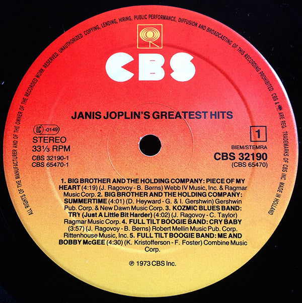 Janis Joplin : Janis Joplin's Greatest Hits (LP, Comp, RE, Sun)