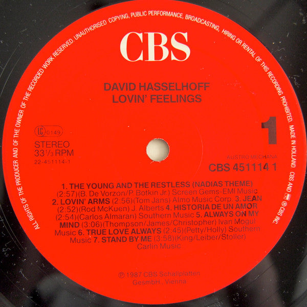 David Hasselhoff : Lovin Feelings (LP, Album)