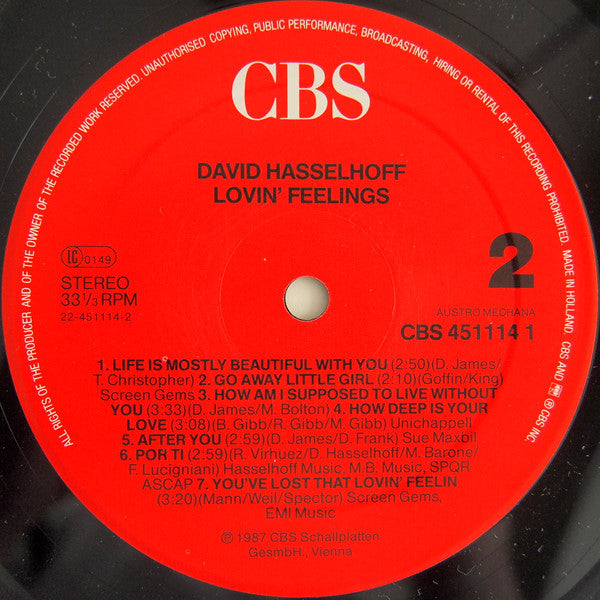 David Hasselhoff : Lovin Feelings (LP, Album)