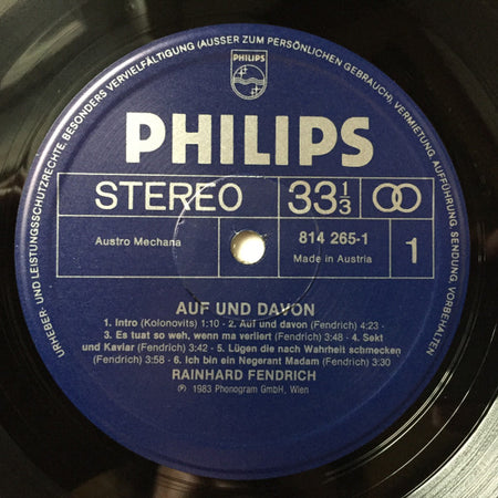 Rainhard Fendrich : Auf Und Davon. (LP, Album, Pil)