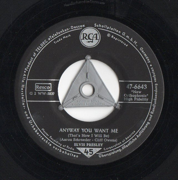 Elvis Presley : Love Me Tender / Anyway You Want Me (7", Single, S 2)