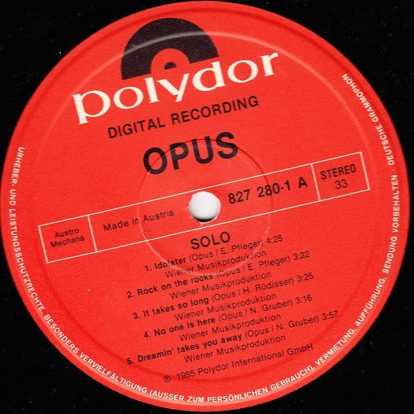 Opus : Solo (LP, Album)