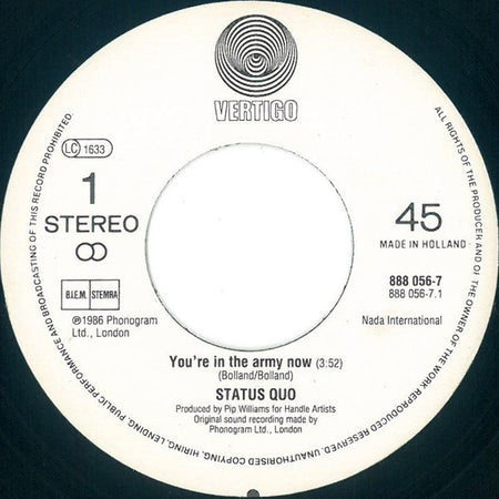 Status Quo : In The Army Now (7", Single)