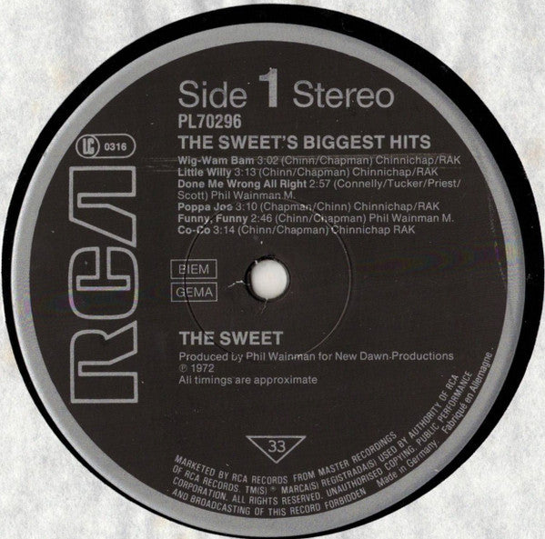 The Sweet : The Sweet's Biggest Hits (LP, Comp, RE)