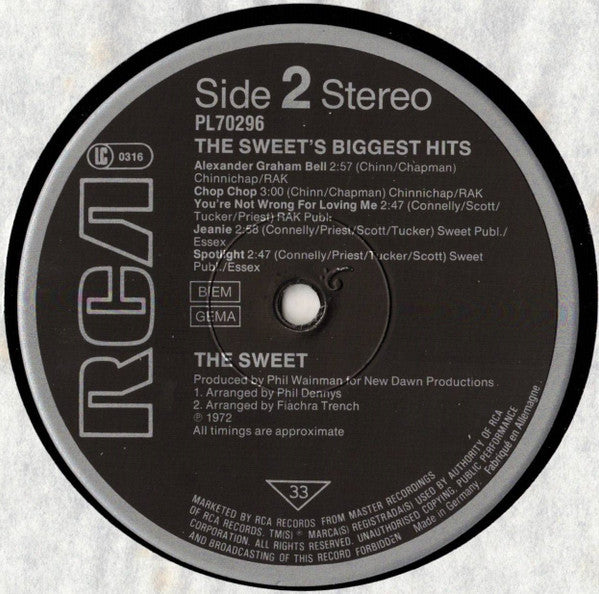 The Sweet : The Sweet's Biggest Hits (LP, Comp, RE)