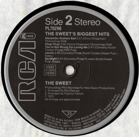 The Sweet : The Sweet's Biggest Hits (LP, Comp, RE)