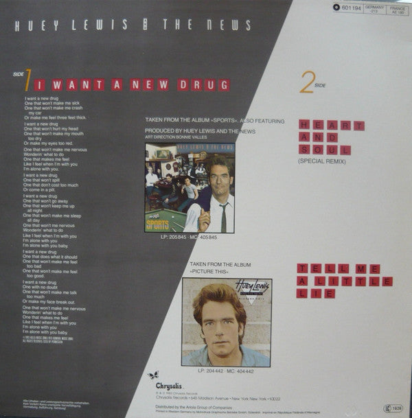 Huey Lewis & The News : I Want A New Drug (12", Maxi)
