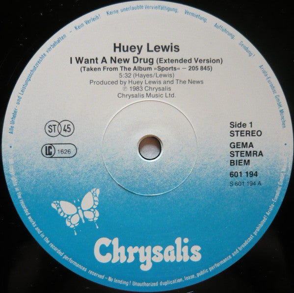 Huey Lewis & The News : I Want A New Drug (12", Maxi)