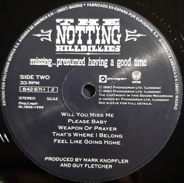 The Notting Hillbillies : Missing... Presumed Having A Good Time  (LP, Album)