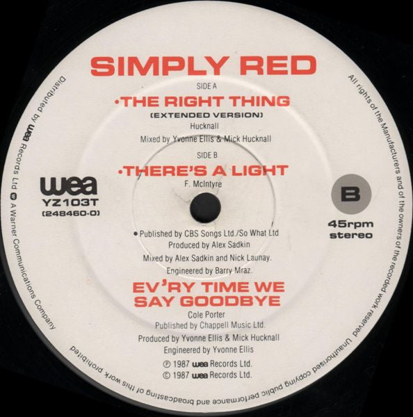Simply Red : The Right Thing (12", Single)