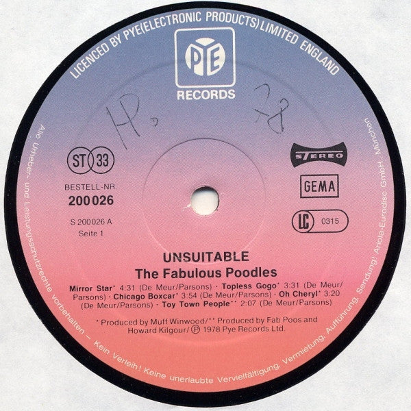 Fabulous Poodles : Unsuitable (LP, Album)
