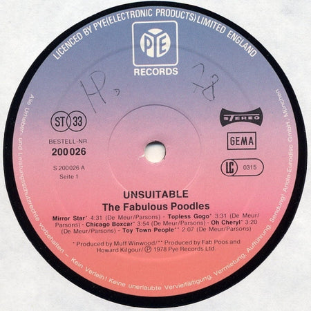 Fabulous Poodles : Unsuitable (LP, Album)