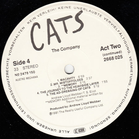 Andrew Lloyd Webber : Cats (2xLP, Gat)