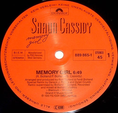 Shaun Cassidy : Memory Girl (12")