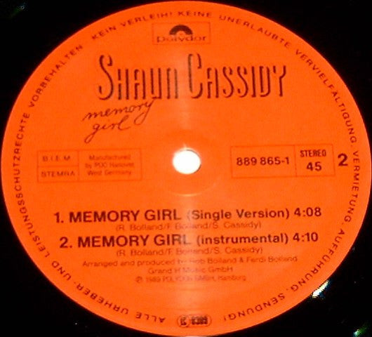 Shaun Cassidy : Memory Girl (12")